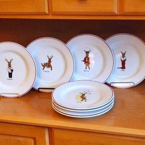 8pc Santa's Reindeer Salad/Dessert Plates w/pic of reindeers by LTD Commodities